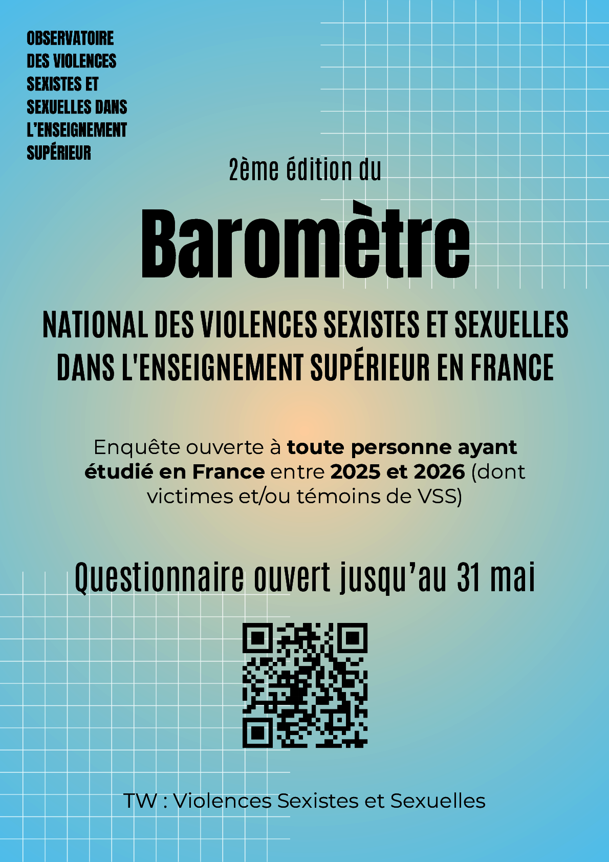 Affiche sur la 2e édition du Baromètre national des violences sexistes et sexuelles dans l'Enseignement supérieur en France