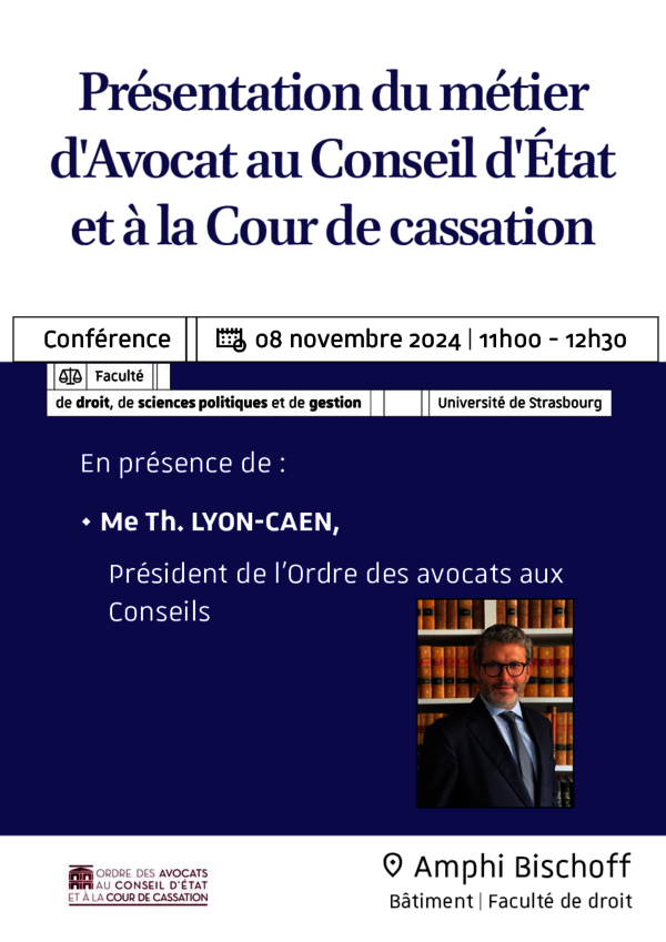 Affiche de la  Présentation du métier d'Avocat au Conseil d'Etat et à la Cour de Cassation 