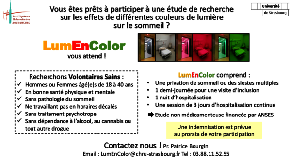 Affiche d'information sur le protocole sur les effets de différentes couleurs de lumière sur le sommeil et la physiologie