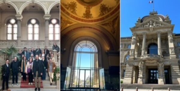 Photos de groupe prises dans le Palais du Rhin, siège de la CCNR à Strasbourg.