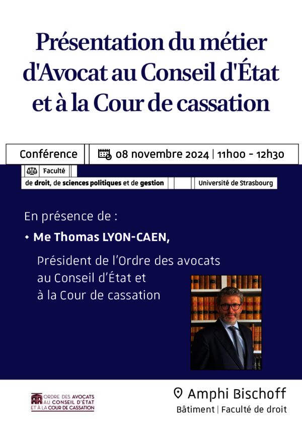 Affiche de la  Présentation du métier d'Avocat au Conseil d'Etat et à la Cour de Cassation 